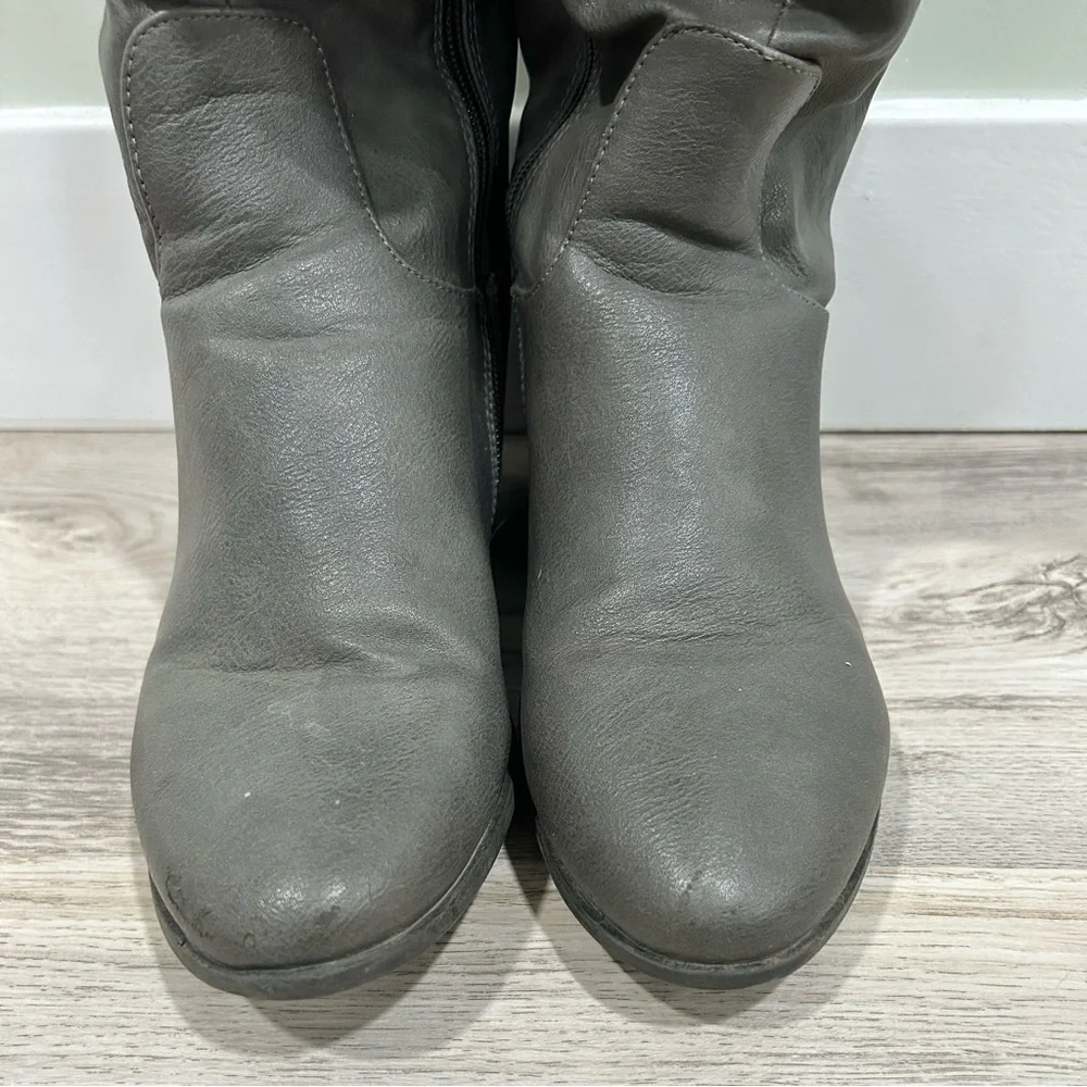 Dream Pairs Tall Riding Gray Faux Leather Fur Lined Boots Full Zip Up Size 8